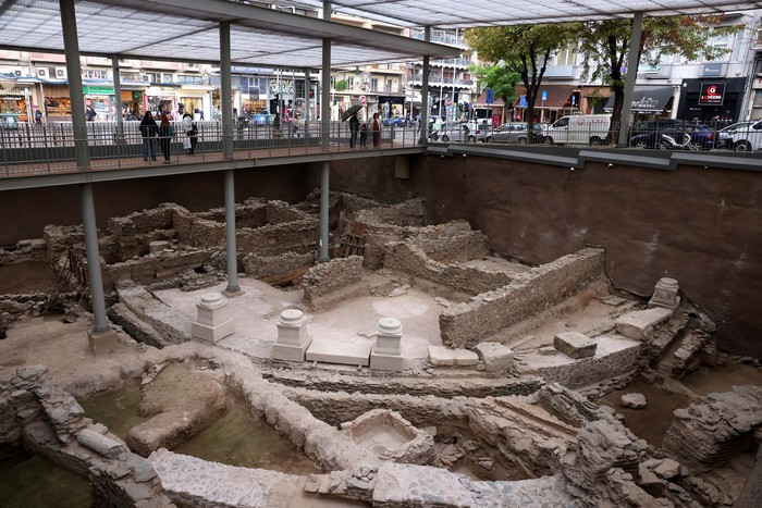 People view antiquities at Agias Sofias metro station on the first day of Thessalonikis metro commercial use in Thessaloniki, Greece, November 30, 2024. REUTERS/Alexandros Avramidis