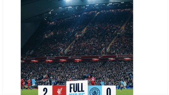 Akun Manchester City di X mengabarkan kekalahan mereka dari Liverpool. Foto: X.com