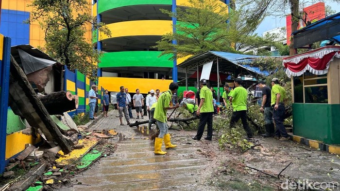 Pohon Tumbang Diterjang Angin Kencang di Pasar Senen Sebuah pohon tumbang di kawasan Pasar Senen Blok III, Jakarta, Senin (2/12/2024). Robohnya pohon ini diakibatkan oleh kencangnya angin.