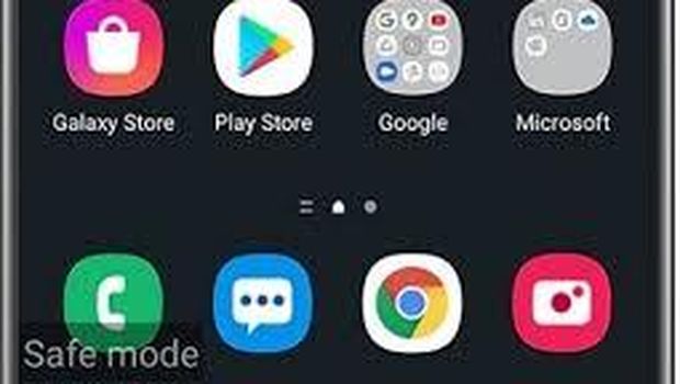 Tampilan layar jika mode aman diaktifkan di HP Samsung.