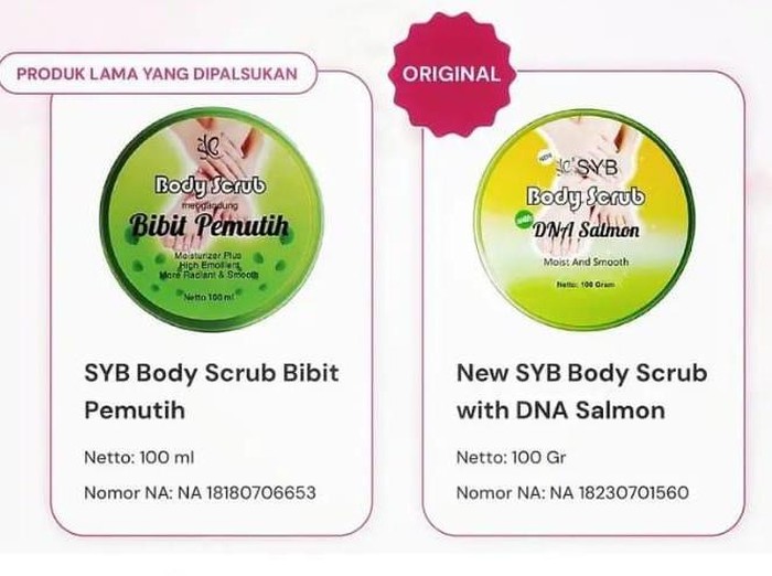 Perbandingan produk kosmetik SYB Body Scrub yang dipalsukan dan asli
