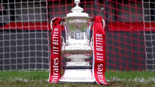KETTERING, ENGLAND - NOVEMBER 30: The Emirates FA Cup Trophy is seen at Latimer Park on November 30, 2024 in Kettering, England.  (Photo by Morgan Harlow - The FA/The FA via Getty Images)