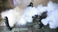 Unjuk rasa ini berujung ricuh saat aparat kepolisian menembakkan air dan gas air mata saat membubarkan demostran. (AP Photo/Zurab Tsertsvadze)