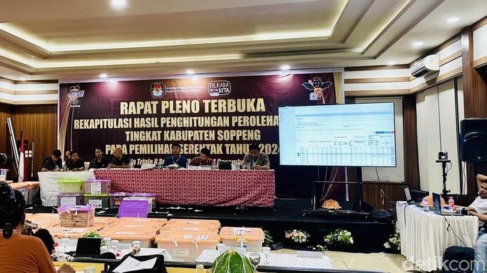 KPU Soppeng melakukan rapat pleno rekapitulasi suara pada Pilkada 2024.