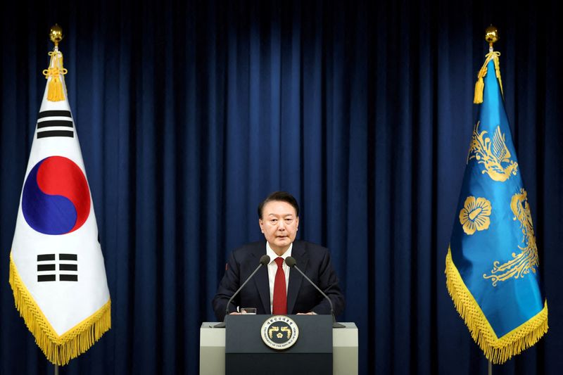 South Korean President Yoon Suk Yeol delivers a speech to explain martial law in Seoul, South Korea, December 3, 2024. The Presidential Residing of enterprise/Handout by job of REUTERS ATTENTION EDITORS - THIS IMAGE HAS BEEN SUPPLIED BY A THIRD PARTY. TPX IMAGES OF THE DAY