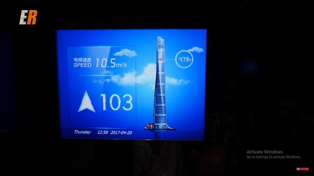 Monitor kecepatan lift di Shanghai Tower