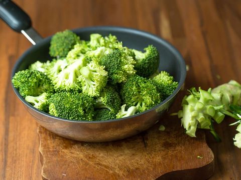 Healthy Green Organic Raw Broccoli Florets Ready for Cooking. Broccoli.Raw fresh broccoli on wooden table.