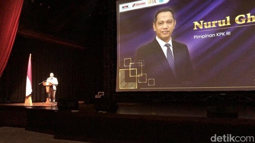Wakil Ketua KPK, Nurul Ghufron ketika memberi sambutan dalam Awarding Accfest 2024, di Gedung Dharma Negara Alaya, Denpasar pada Jumat (6/12/2024). (Ida Bagus Putu Mahendra/detikBali)