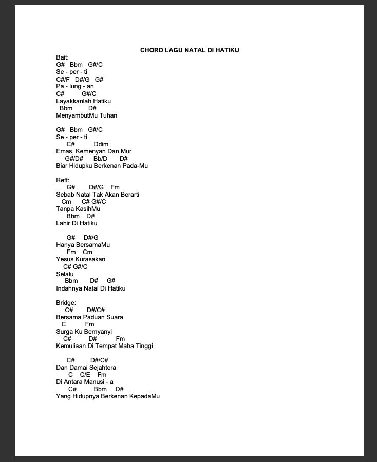Chord Lagu Natal di Hatiku