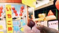 Mochi daifuku berukuran besar dengan topping stroberi utuh juga dibeli oleh Natasha. Ia membelinyna dari sebuah gerai dan tampak menggugah selera. Foto: Instagram @natashariskynew