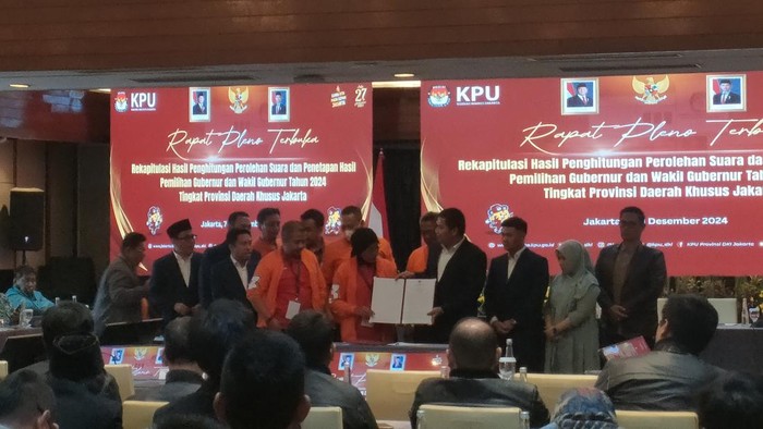 Pengesahan hasil rekapitulasi Pilkada Jakarta tak ditandatangani oleh Paslon 01 Ridwan Kamil (RK)-Suswono dan 02 Dharma Poengkerun-Kun Wardana.