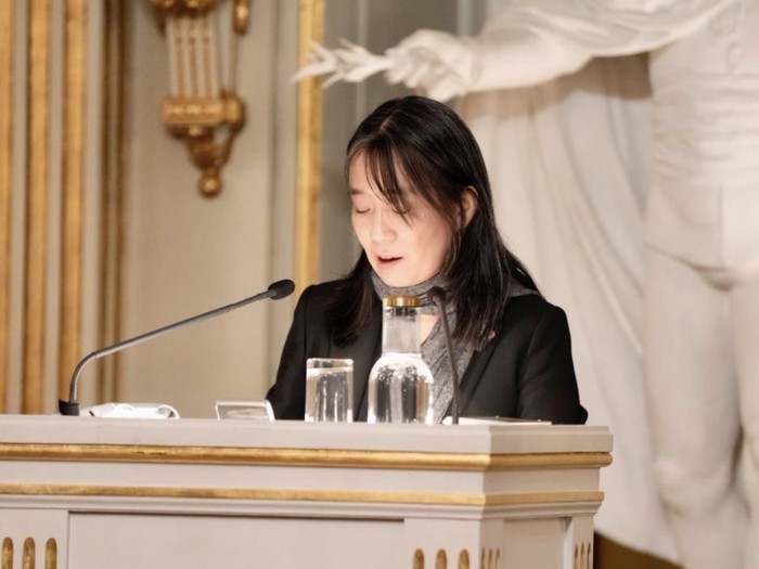 Peraih Nobel Sastra 2024 Han Kang di Stockholm, Swedia. Han Kang di Stockholm, Swedia.