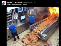 Hasil itu membuat MU diledek di media sosial. Akun twitter perusahaan Pizza di Inggri sampai ikutan memasak Bruno Fernandes dkk yang kini dilatih Ruben Amorim. (Foto: Twitter @Dominos_UK)