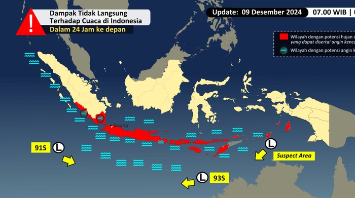 BMKG mengeluarkan peringatan dini gelombang tinggi dan hujan angin di sejumlah wilayah karena ada bibit siklon tropis. (dok BMKG)