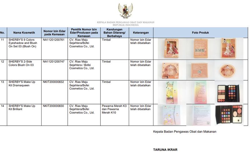 Daftar kosmetik mengandung bahan berbahaya