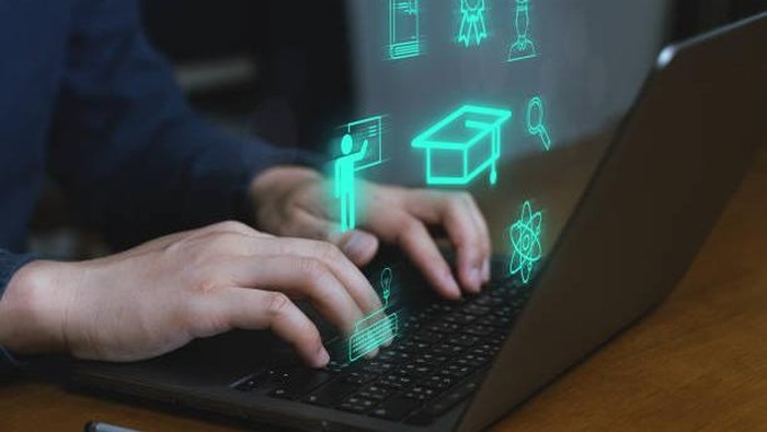 Educational technology concept, online connection of educational information.
