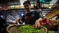 Pedagang menata sayuran di Pasar Induk Kramat Jati, Jakarta, Selasa (10/12/2024). Menteri Koordinator Bidang Pangan Zulkifli Hasan (Zulhas) memastikan stok pangan aman di tengah cuaca ekstrem melanda Indonesia. Hal ini disebabkan karena produksi pangan tahun ini lebih baik dibandingkan produksi tahun lalu, termasuk di sektor perikanan dan pertanian.