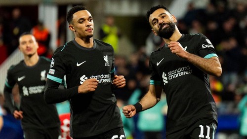 Mohamed Salah (Liverpool FC) celebrates after scoring during the Champions League football match between Girona FC and Liverpool FC, at Montilivi Stadium on December 10, 2024 in Girona, Spain. Foto: Siu Wu (Photo by Siu Wu/picture alliance via Getty Images)