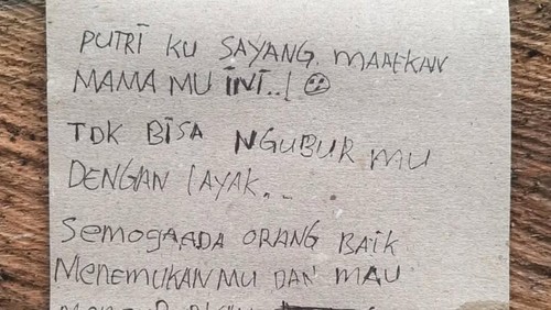 Surat yang ditemukan di tas belanja berisi mayat bayi. (istimewa)