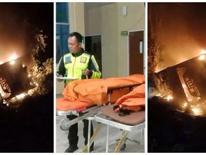 Video Ngerinya Bus Masuk Jurang hingga Terbakar di Lampung
