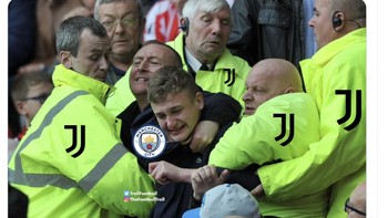 Meme fans City ingin segera keluar dari stadion tapi ditahan. Foto: X.com