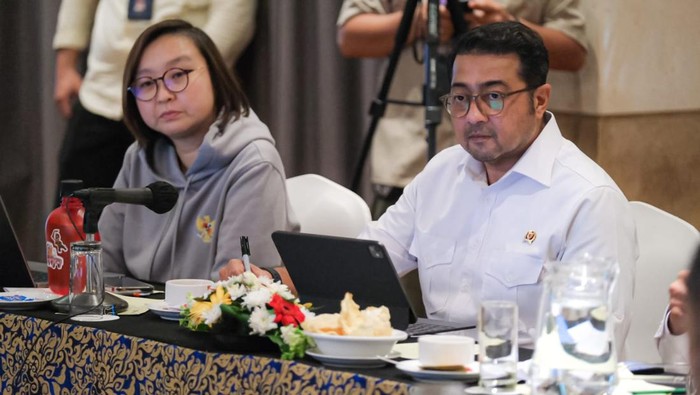 Menteri Ekonomi Kreatif (Menekraf), Teuku Riefky Harsya, bersama Wakil Menteri Ekonomi Kreatif Irene Umar menerima audiensi para konten kreator.  (dok istimewa).