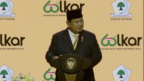 Presiden Prabowo Subianto di acara puncak HUT ke-60 Golkar (tangkapan layar).
