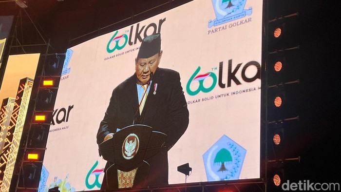 Presiden Prabowo Subianto di acara puncak HUT ke-60 Golkar (Eva/detikcom).