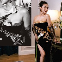 Dari keterangan unggahannya Ariel menyebut jika riasan wajah dan gayya rambutnya itu terinspirasi dari Hollywood Klasik di era tahun 1950-an. Riasan glam look dipadukan dengan lipstik merah tua membuat penampilan Ariel makin mempesona. Foto: Instagram/@arieltatum