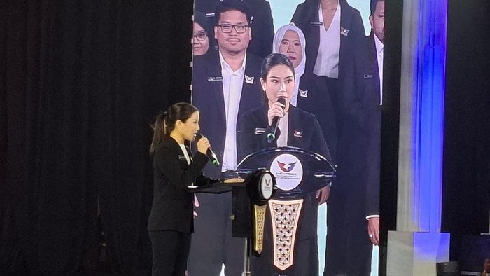 Angela Tanoesoedibjo di acara HUT ke-10 Perindo di JIExpo Kemayoran, Jakarta, Sabtu (14/12/2024) malam.
