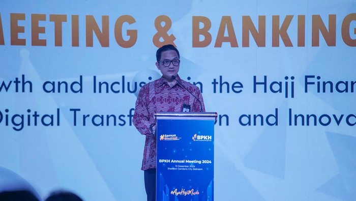 Kepala Badan BPKH Fadlul Imansyah dalam acara BPKH Annual Meeting dan Banking Award 2024, Jumat (13/12/2024)