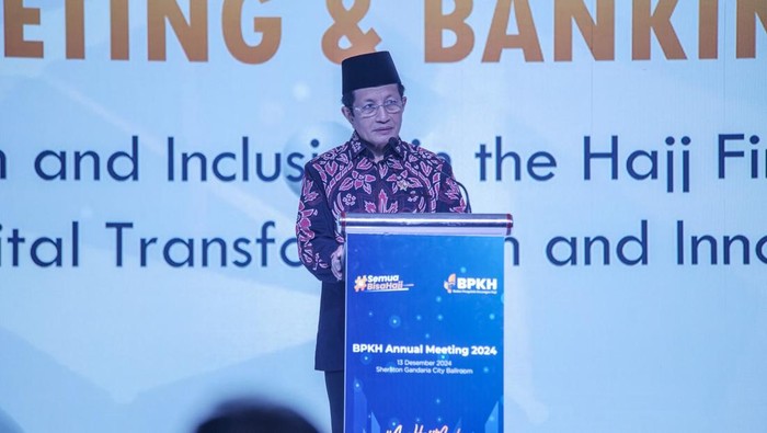 Menag Nasaruddin Umar dalam acara BPKH Annual Meeting dan Banking Award 2024, Jumat (13/12/2024)