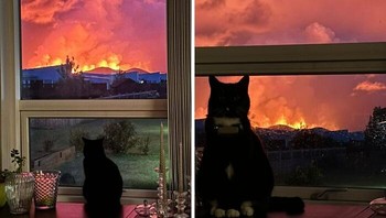 langit oren akibat letusan gunung berapi di Islandia. Foto: Boredpanda