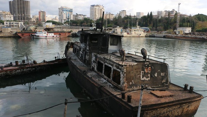 LATAKIA, SYRIA - DECEMBER 15: A view of Port of Latakia as removal of wreckage of Syrian navy vessels destroyed by Israeli airstrikes completed and port is set to reopened to operate in Latakia, Syria on December 15, 2024. The Syrian interim government has completed the cleanup of Latakia Port, which was severely damaged by an Israeli airstrike on Syria's naval fleet on December 9. The port is expected to reopen next week after the removal of debris from the destroyed ships and boats. (Photo by Kinane Hendavi/Anadolu via Getty Images)