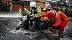 Momen Warga Bantu Pengendara Motor Mogok di Banjir Rob Jakut