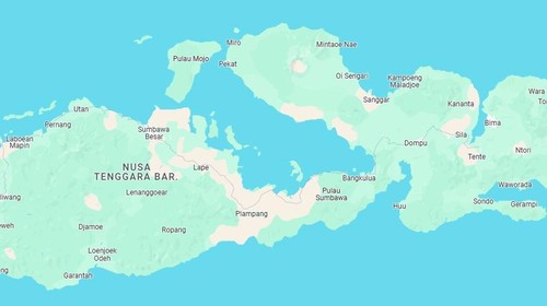 Peta Pulau Sumbawa, Nusa Tenggara Barat (NTB). (Foto: Istimewa/Google Maps)