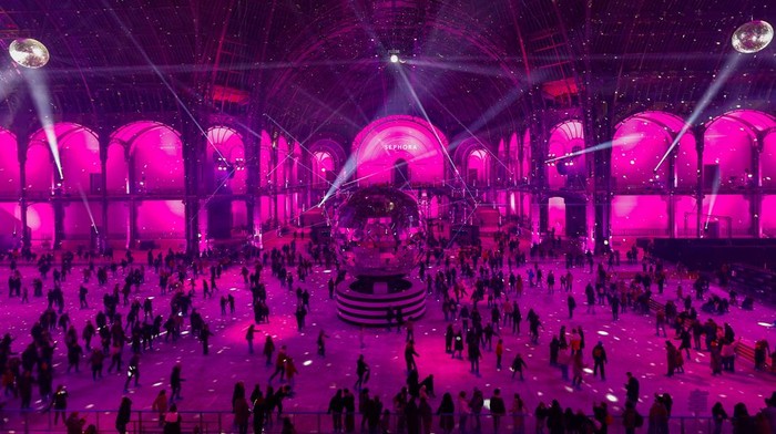 People skate on an indoor ice rink at the Grand Palais exhibition hall as part of Christmas holiday season in Paris, France, December 14, 2024. REUTERS/Stephanie Lecocq