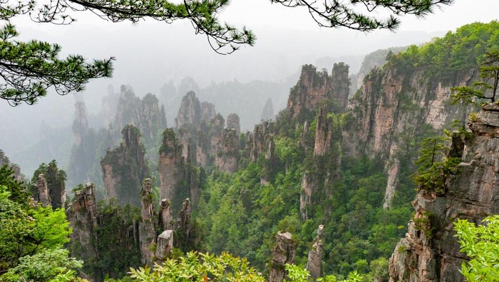 Potret Zhangjiajie di Provinsi Hunan, China.