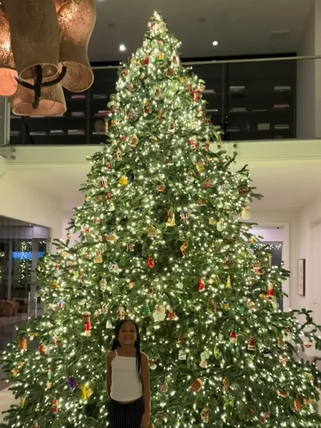 Ada yang lebih spektakuler dari pohon Natal raksasa di rumah Khloe Kardashian. Kali ini adik tiri Khloe, Kylie Jenner memajang pohon Natal yang tingginya menjulang hingga lantai dua rumahnya dan setiap inci dipenuhi lampu serta ornamen meriah seperti pelangi hingga dinosaurus. Foto: Instagram