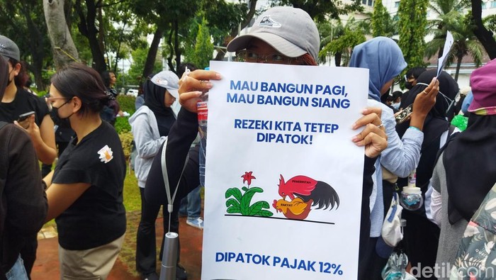 Sejumlah massa aksi melakukan demonstrasi di seberang Istana Merdeka memprotes kenaikan PPN 12 persen. Foto: Fadil/detikcom