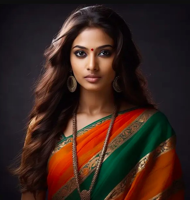 IndiaWanita di India dikenal dengan rambut mereka yang panjang dan lebat. Kecantikan mereka digambarkan ciri khas kulit cokelat, riasan mata smokey, juga bindi. Foto: Dok. Spencer Althouse / Midjourney
