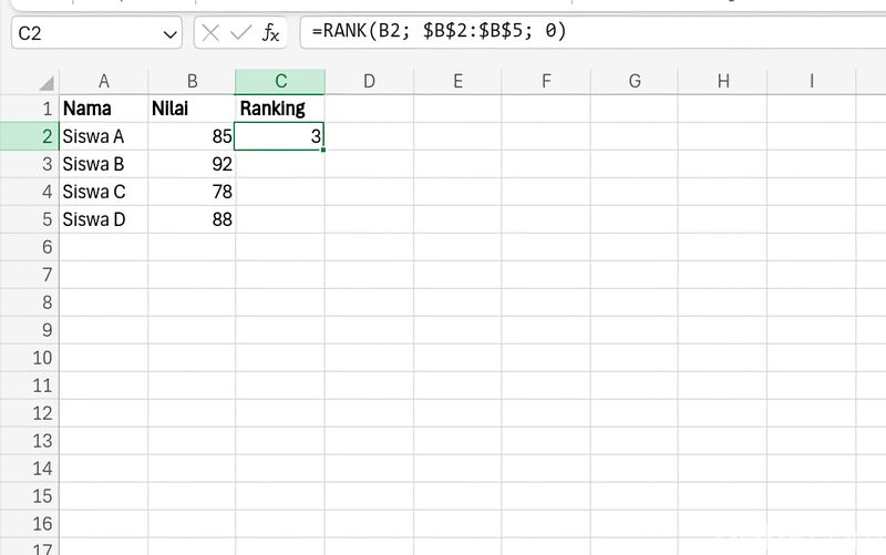 Cara Membuat Ranking Otomatis di Excel dan Solusi agar Tidak Ganda