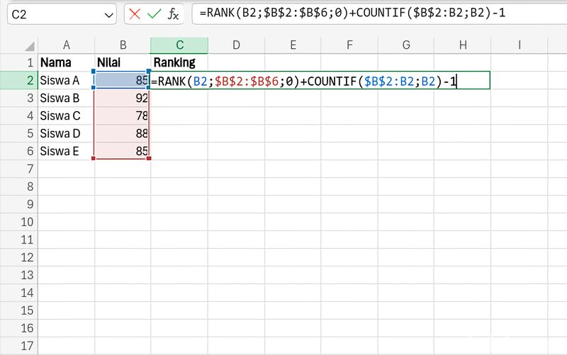 Cara Membuat Ranking Otomatis di Excel dan Solusi agar Tidak Ganda
