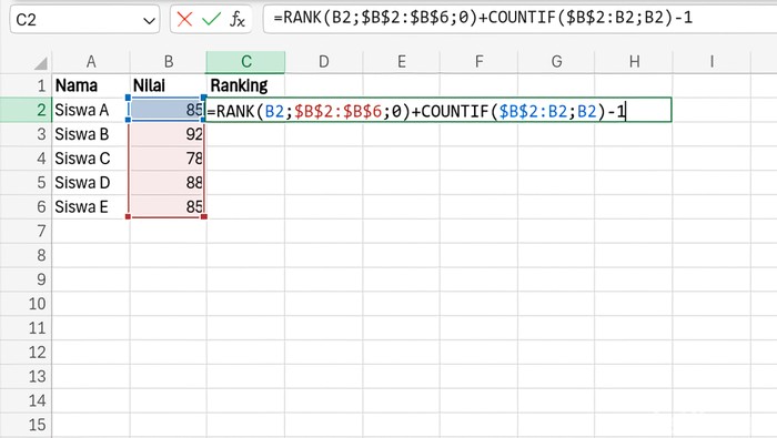 Cara Membuat Ranking Otomatis di Excel dan Solusi agar Tidak Ganda