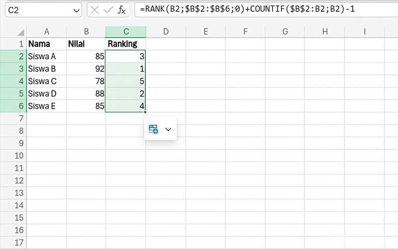 Cara Membuat Ranking Otomatis di Excel dan Solusi agar Tidak Ganda