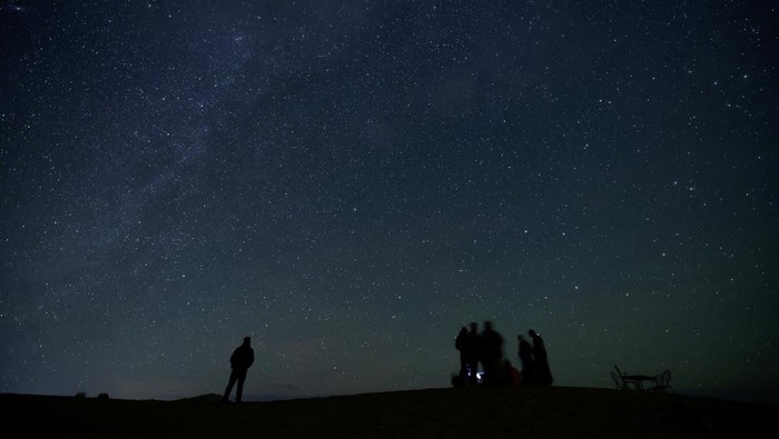 Camels stand on a dune at the Erg Chebbi sand dunes in the Sahara desert under the night sky outside Merzouga, Morocco December 8, 2024. REUTERS/Darrin Zammit Lupi REFILE-QUALITY REPEAT