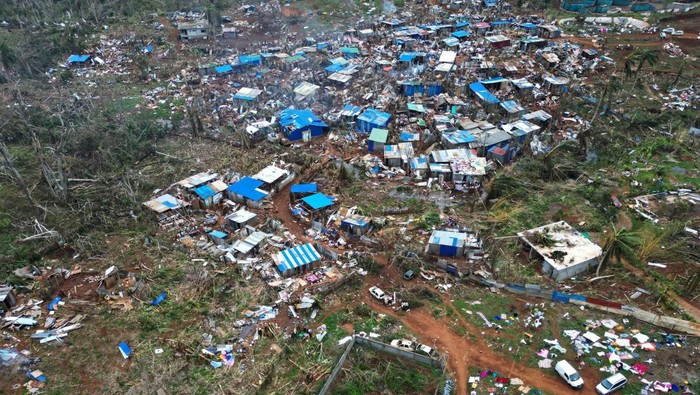 A drone view shows damaged houses in the aftermath of Cyclone Chido, in Kahani, Mayotte, France, December 19, 2024. REUTERS/Yves Herman
