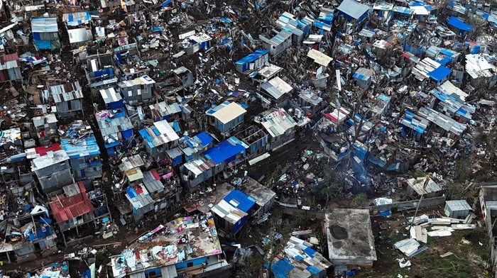 A drone view shows damaged houses in the aftermath of Cyclone Chido, in Kahani, Mayotte, France, December 19, 2024. REUTERS/Yves Herman