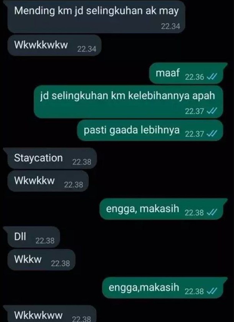 Ada saja kelakuan orang-orang yang bikin geleng-geleng kepala. Contohnya seperti chat absurd ngajak selingkuh dan pacaran berikut ini.