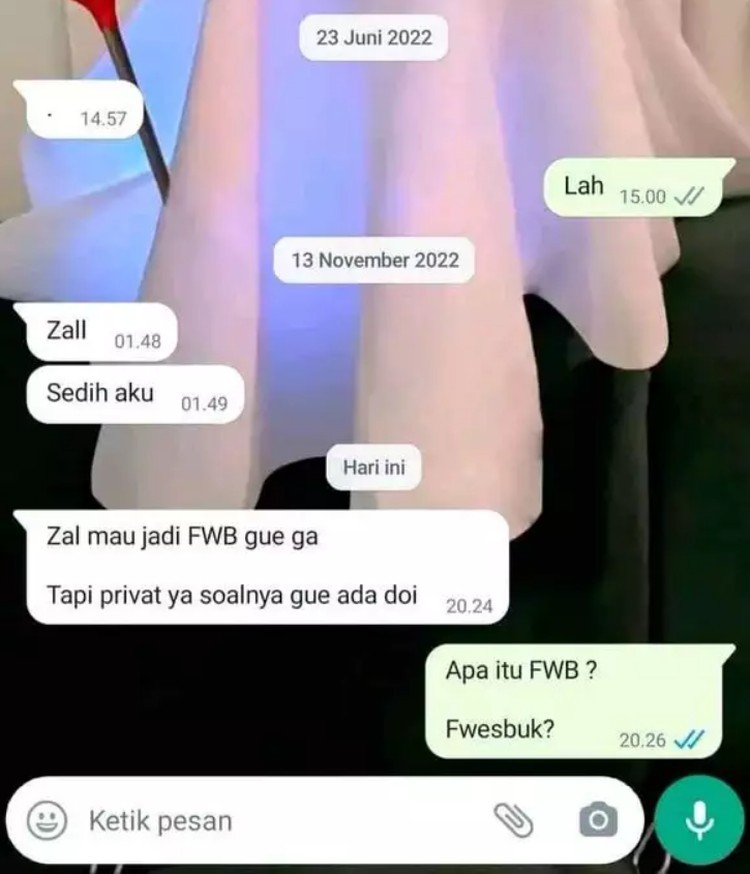 Ada saja kelakuan orang-orang yang bikin geleng-geleng kepala. Contohnya seperti chat absurd ngajak selingkuh dan pacaran berikut ini.